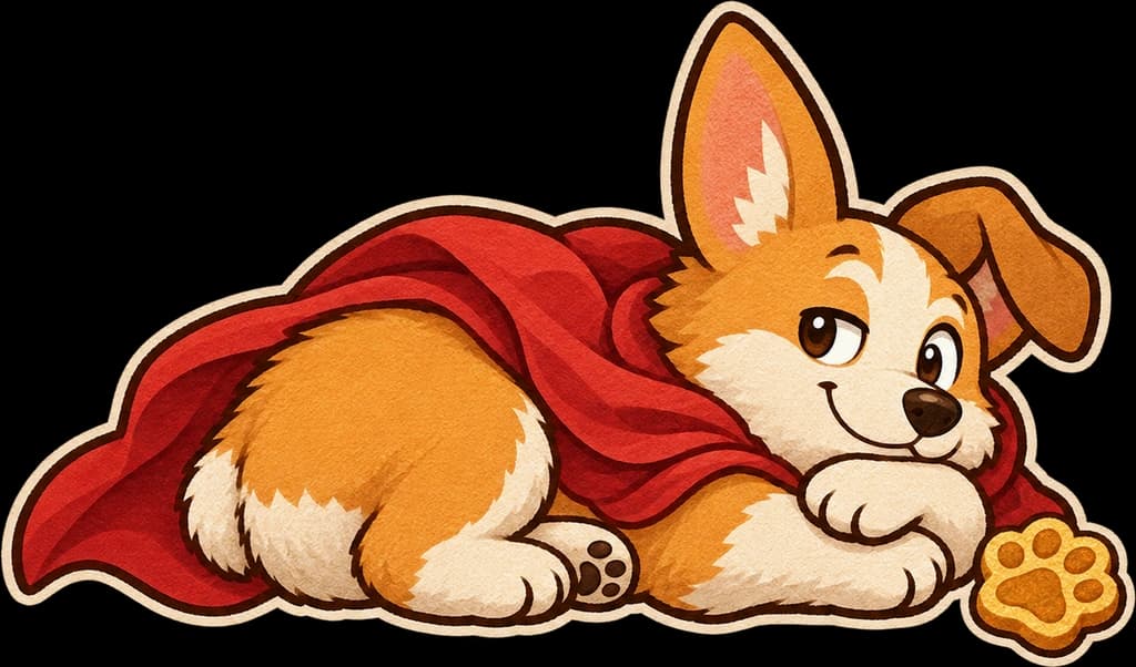 Corgi taking a well-earned biscuit break